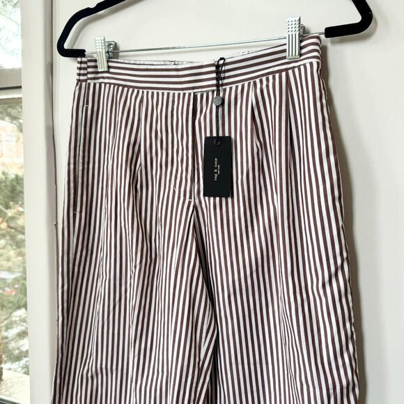 NWT Rag & Bone Lacey Stripe Cotton Poplin Pant Wide Leg Trousers Brown White 00 - Picture 7 of 12